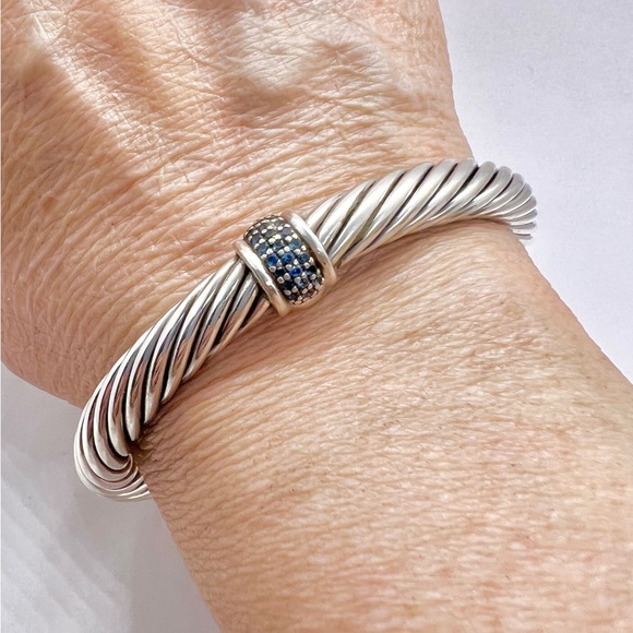 David Yurman Sterling Silver and Pave Blue Sapphire Station Bracelet - Picture 11 of 13